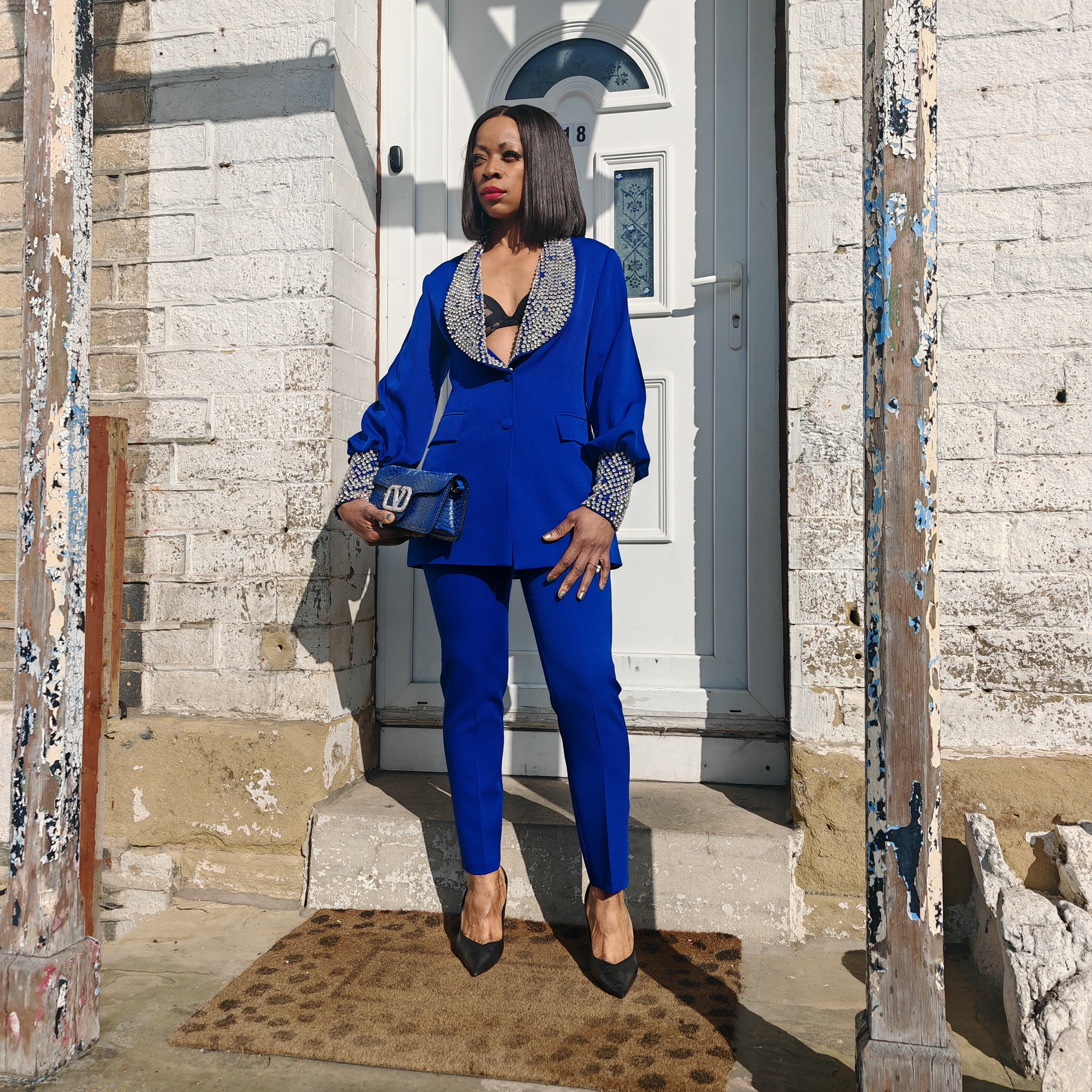 Royal Blue Embellished Trouser Suit