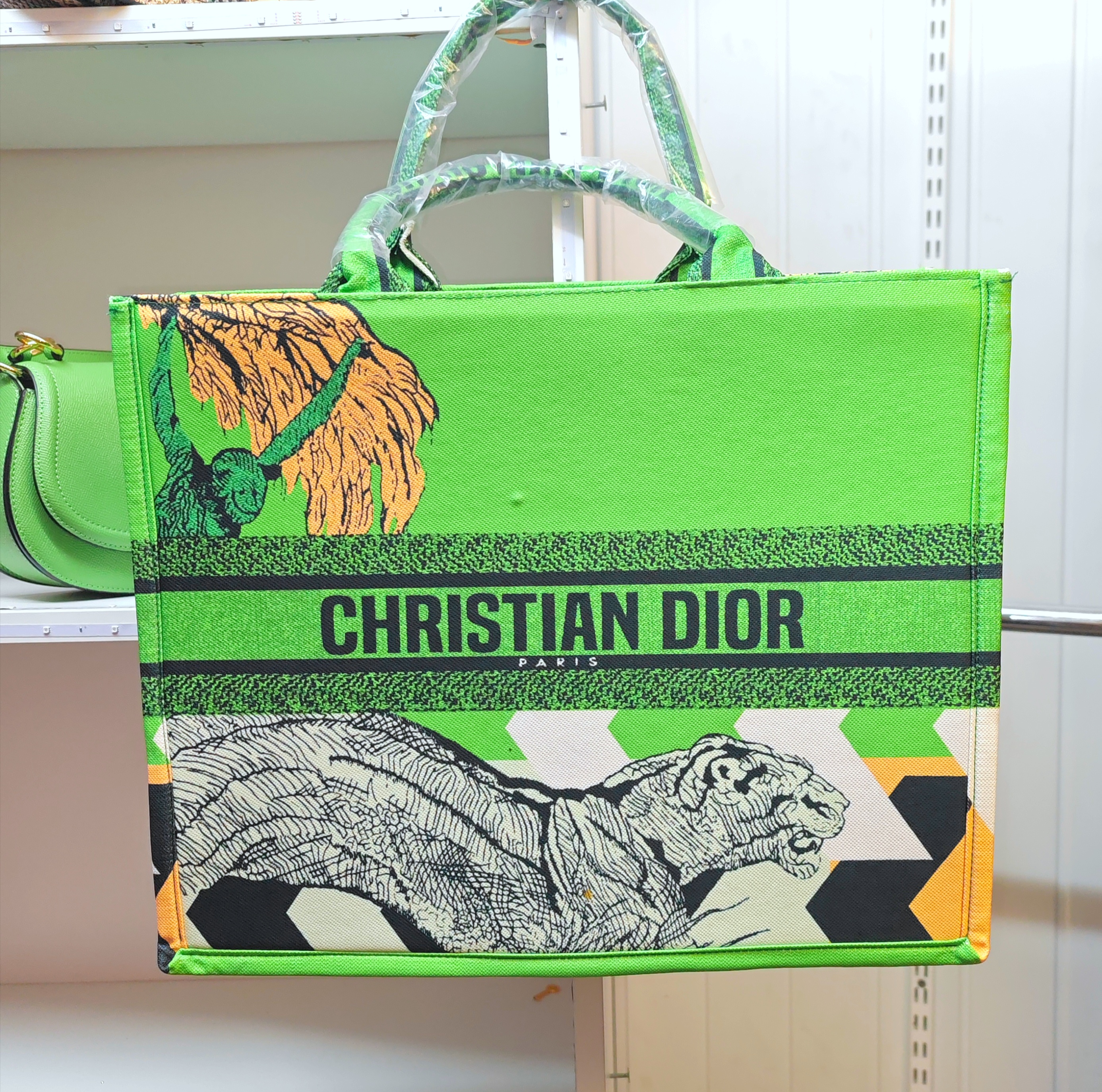 Lime green large tote bag