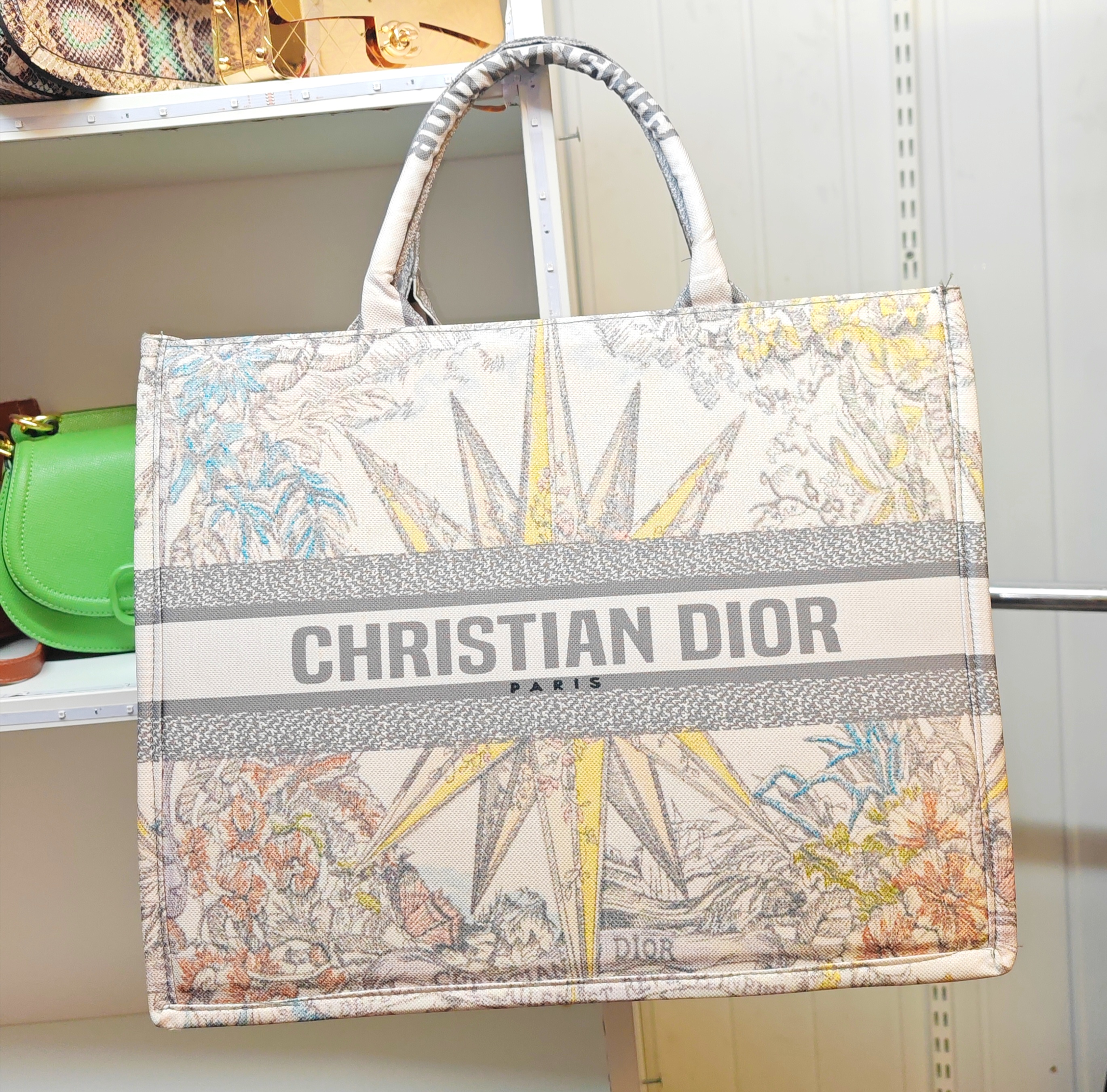 Beige/grey Book tote bag
